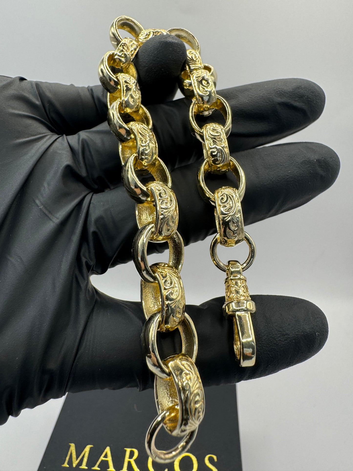 9ct Gold Oval Belcher Bracelet 9.25” 12-14mm 49.38g