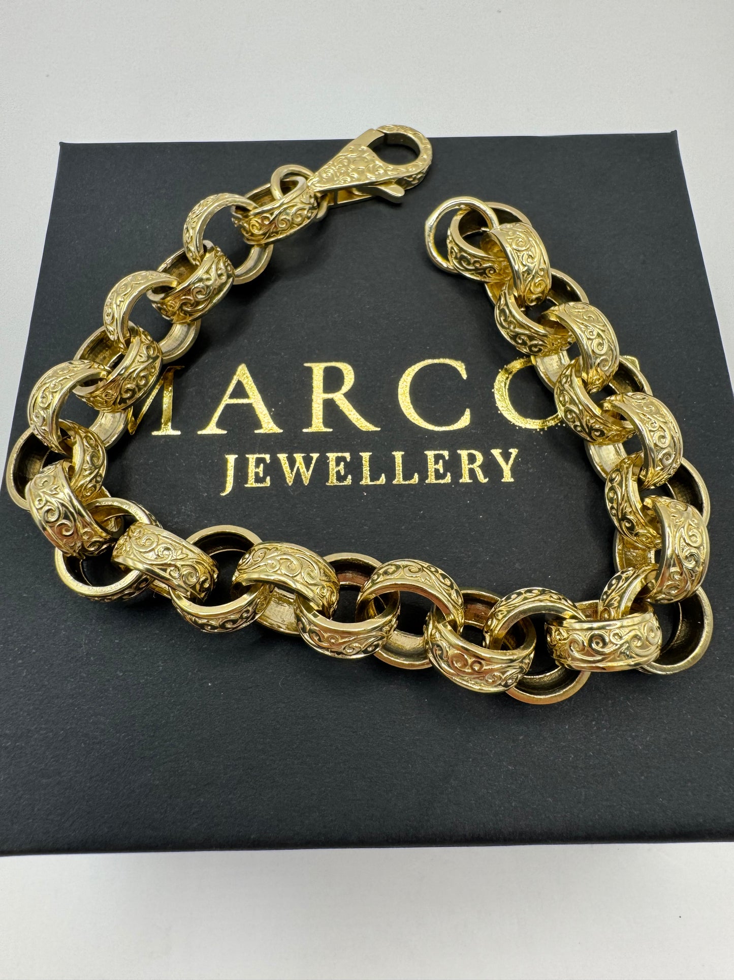 9ct Gold Belcher Bracelet 9.75” 12mm 55g