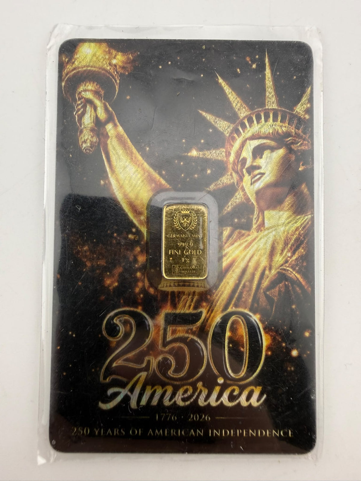 Germania Mint 1g 999.9 Fine Gold Bar Limited Edition 250 American Independence