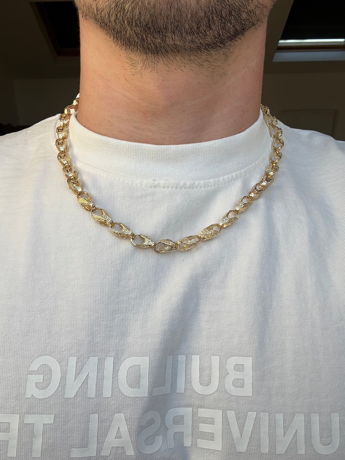 9ct Gold Tulip Chain 22.5” 8mm 50.4g