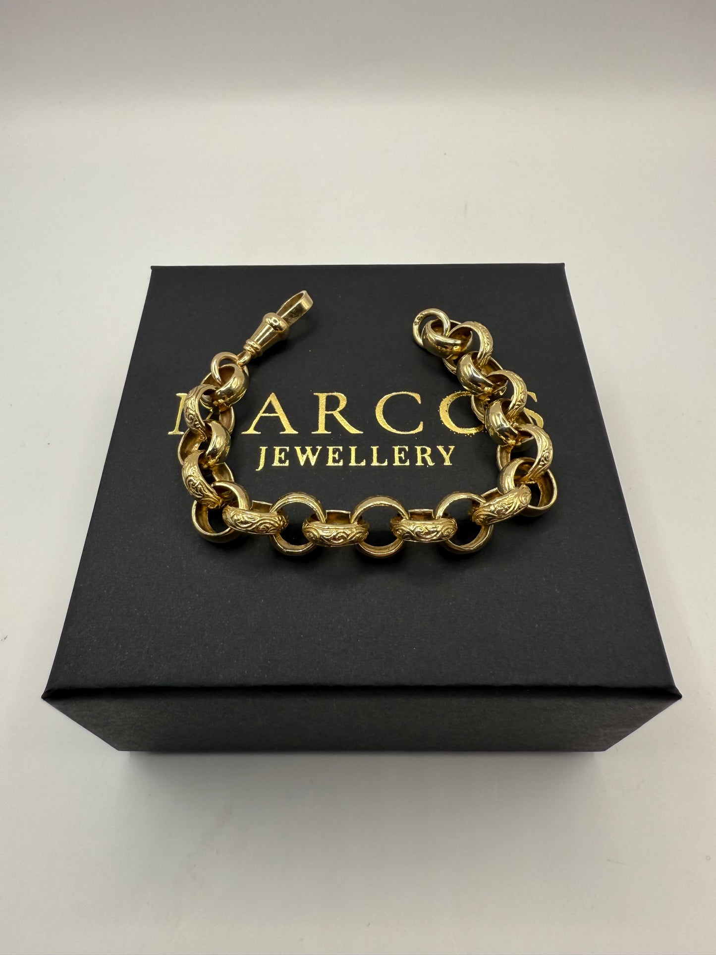 9ct Gold Belcher Bracelet 7.25" 12mm 27.12g