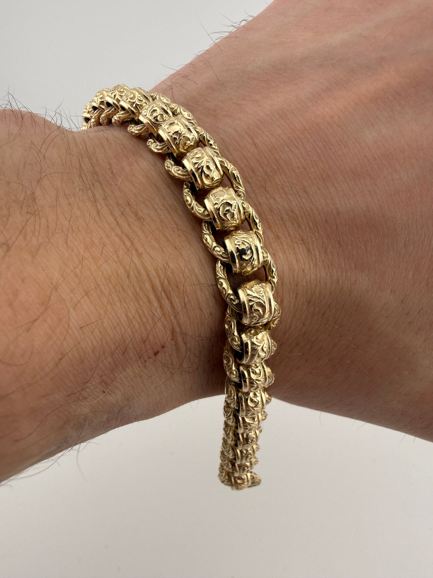 9ct Gold Roller Ball Bracelet 7.65" 10mm 41.2g