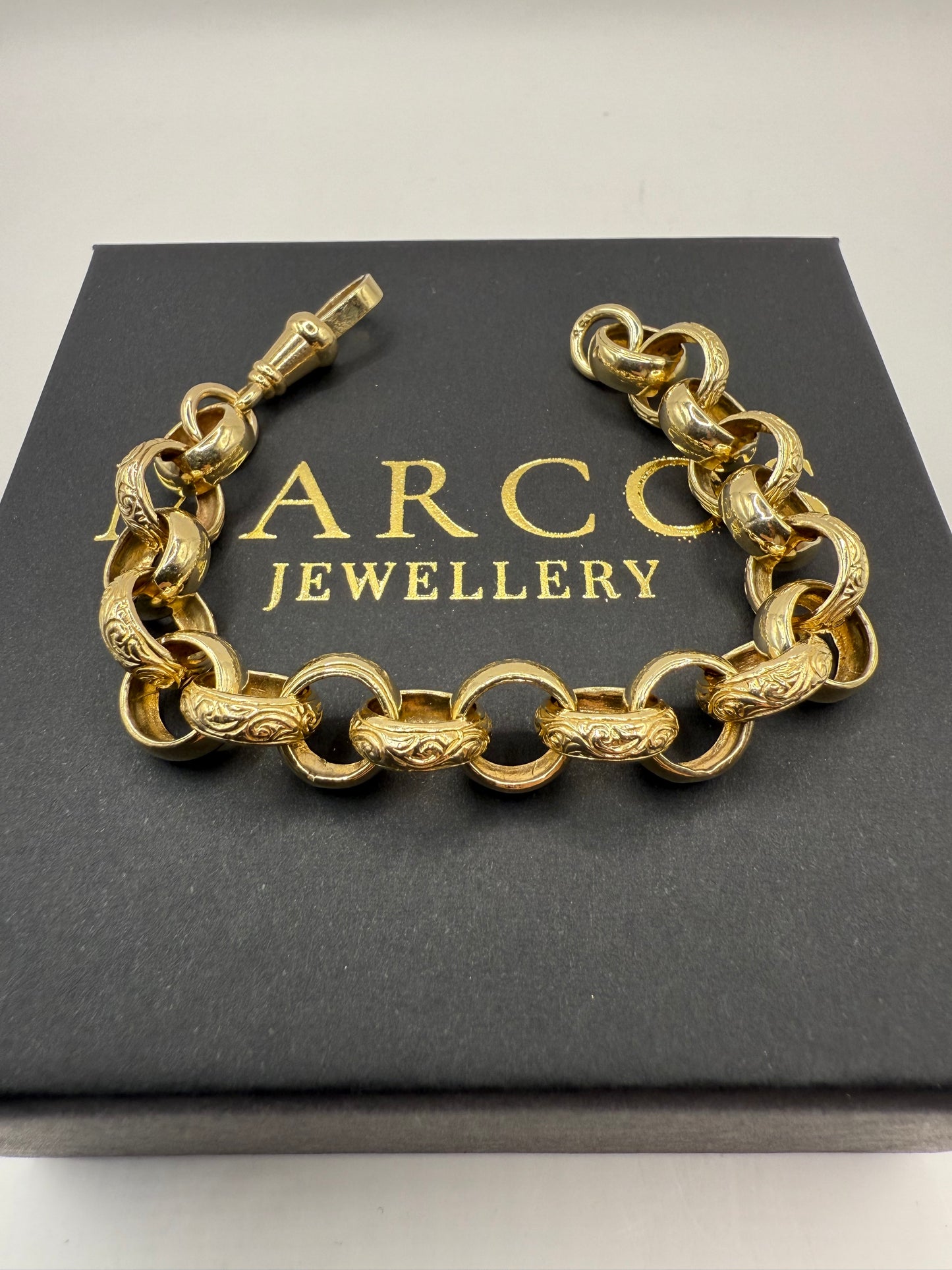 9ct Gold Belcher Bracelet 7.25" 12mm 27.12g