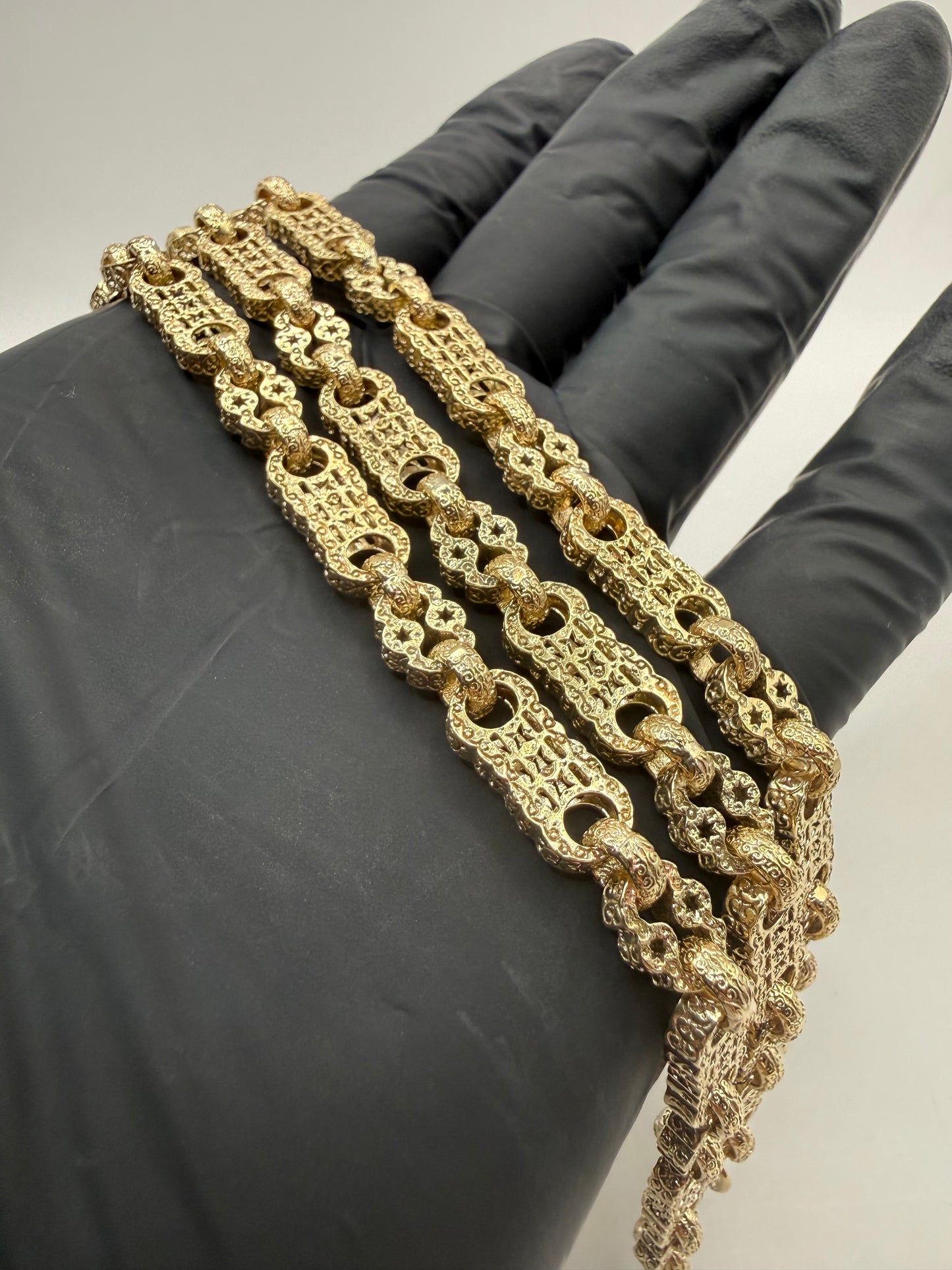 9ct Gold Stars & Bars Bracelet 9" 7mm 23.38g