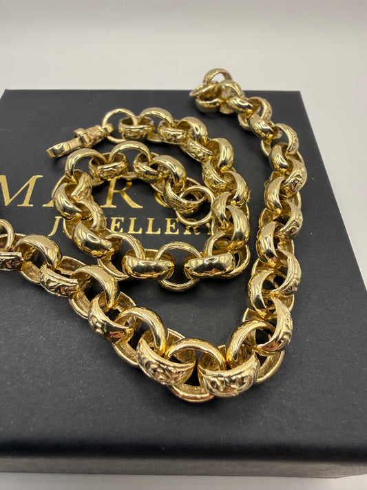 9ct Gold Belcher Bracelet 8.5" 10-11mm 24.3g