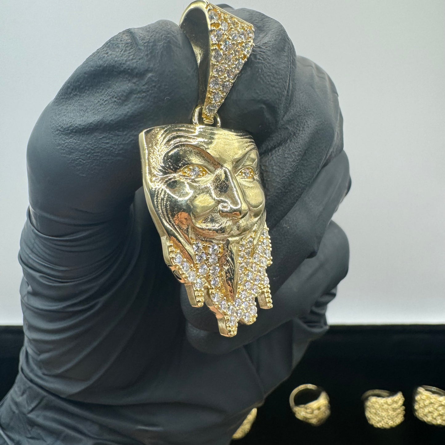 9ct Solid Gold CZ Face Mask Pendant