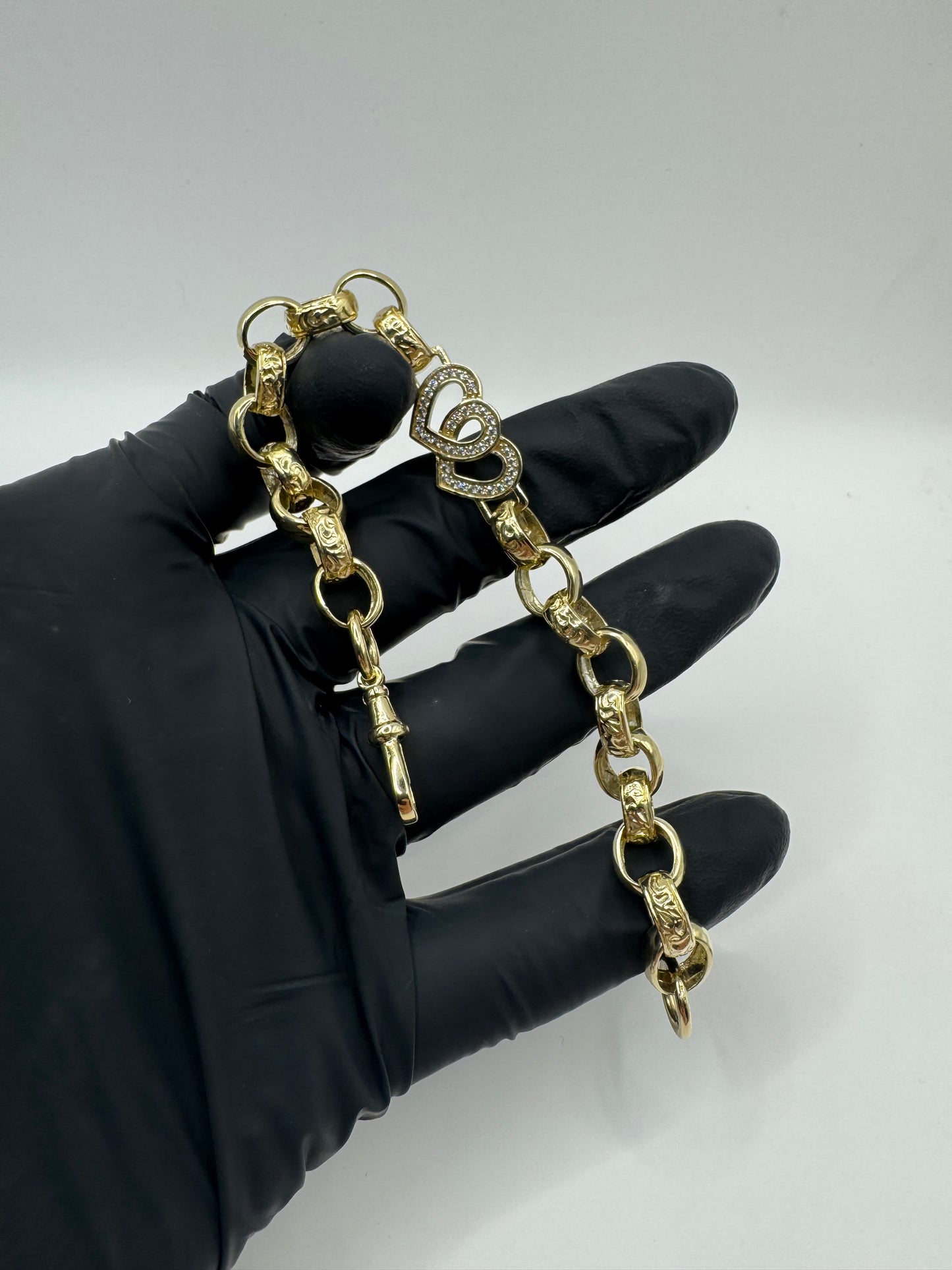 9ct Gold Belcher Heart Bracelet CZ