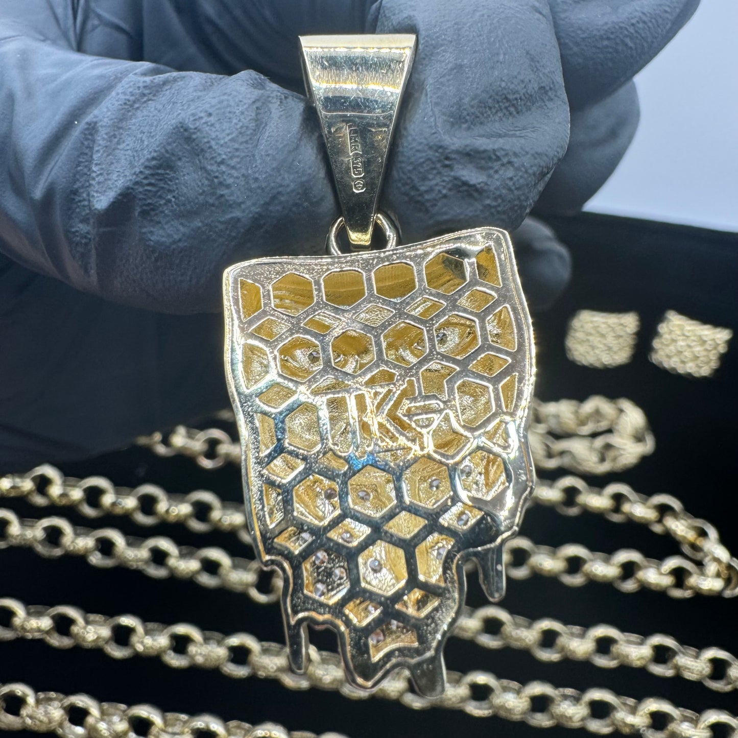 9ct Solid Gold CZ Face Mask Pendant