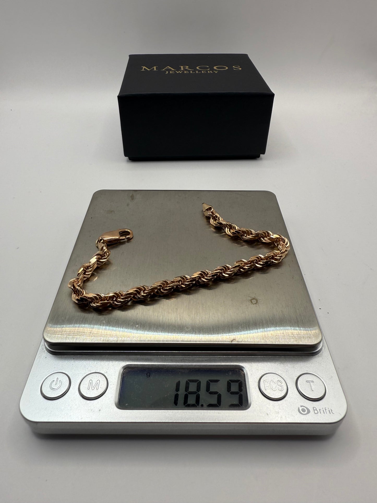 9ct Solid Gold Rope Bracelet 8" 5-6mm 18.59g