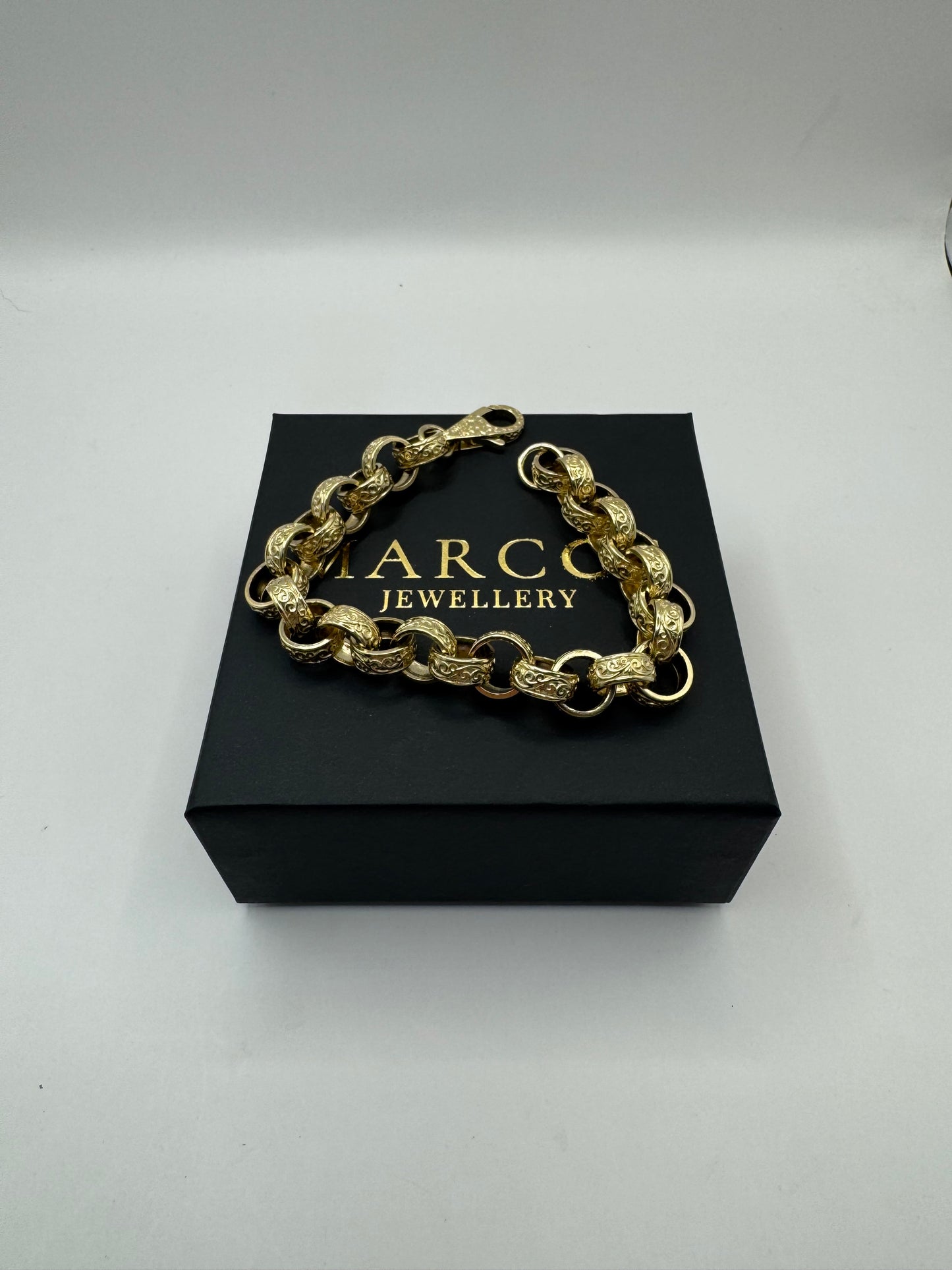 9ct Gold Belcher Bracelet 9.75” 12mm 55g