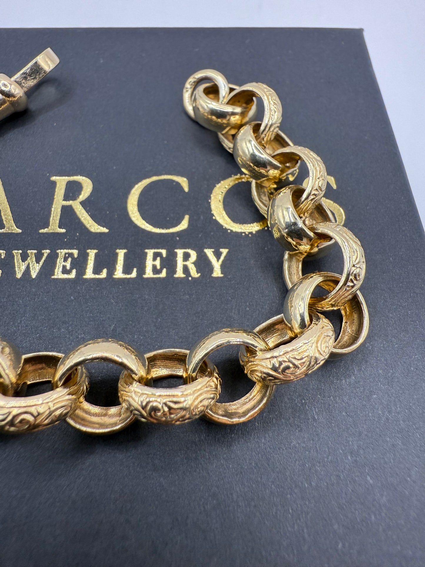 9ct Gold Belcher Bracelet 7.25" 12mm 27.12g