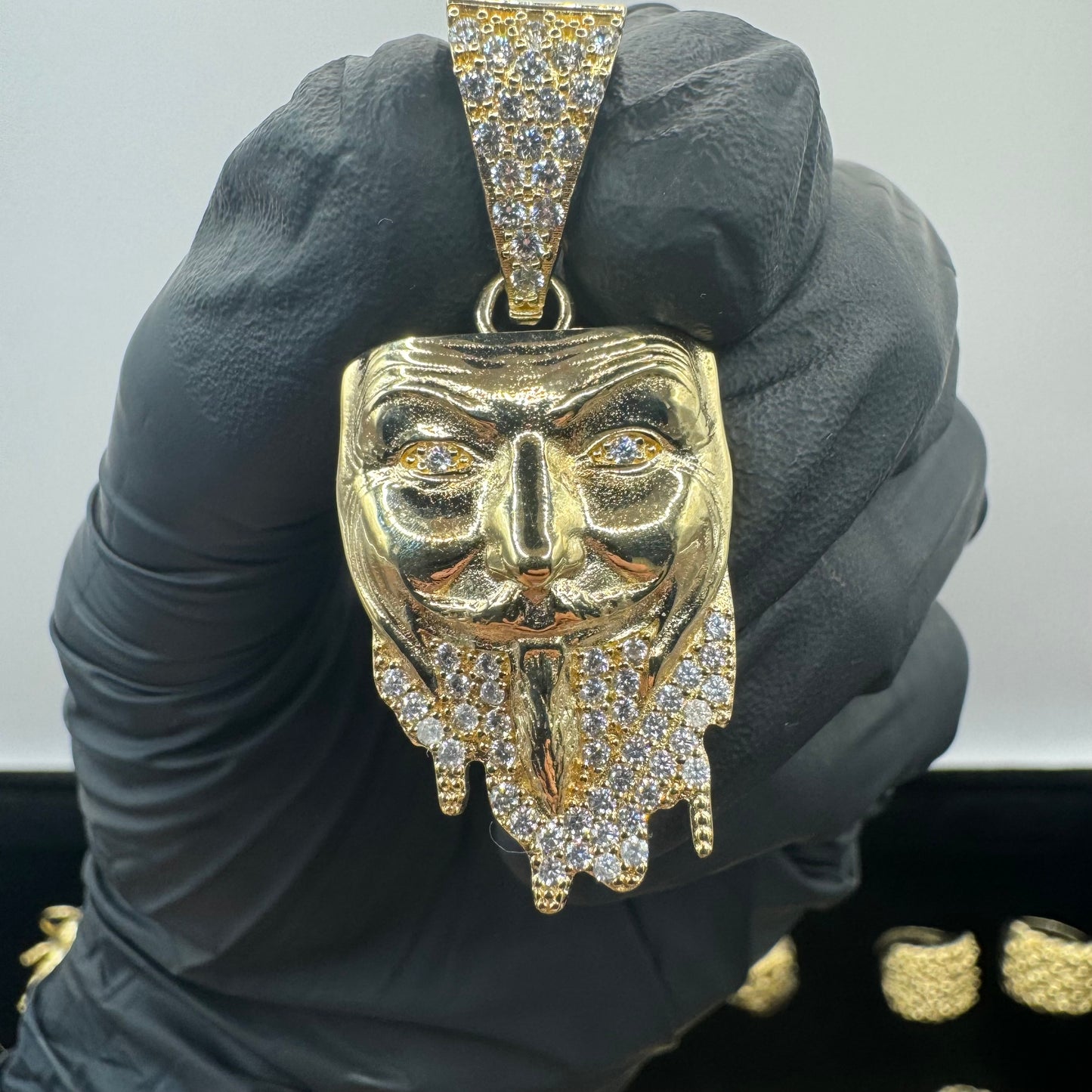 9ct Solid Gold CZ Face Mask Pendant