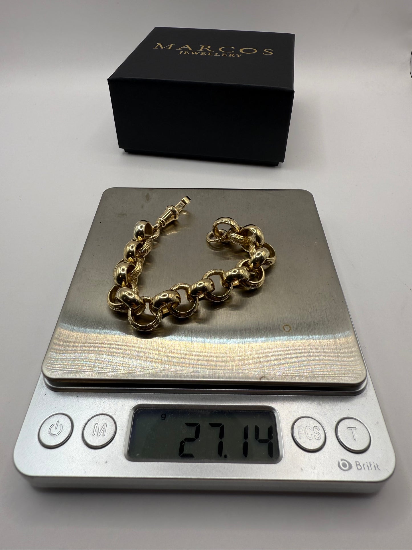 9ct Gold Belcher Bracelet 7.25" 12mm 27.12g