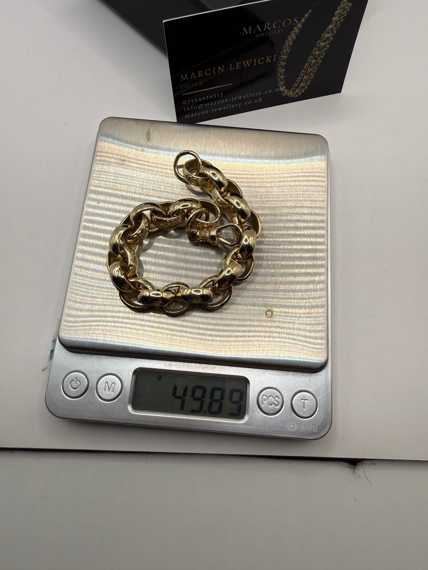 9ct Gold Belcher Bracelet 9.25" 12mm 49.89g