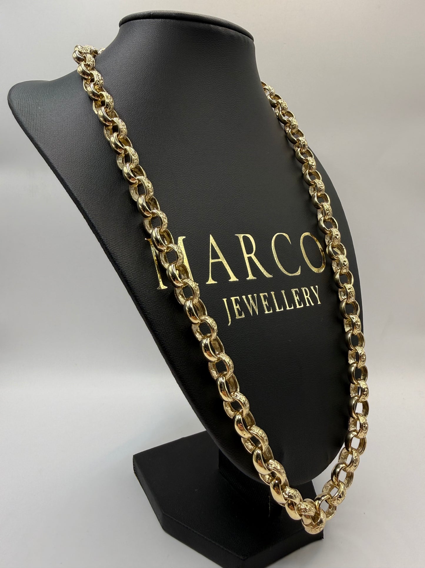 9ct Gold Oval Belcher Chain 24.8" 10-11mm 73.67g