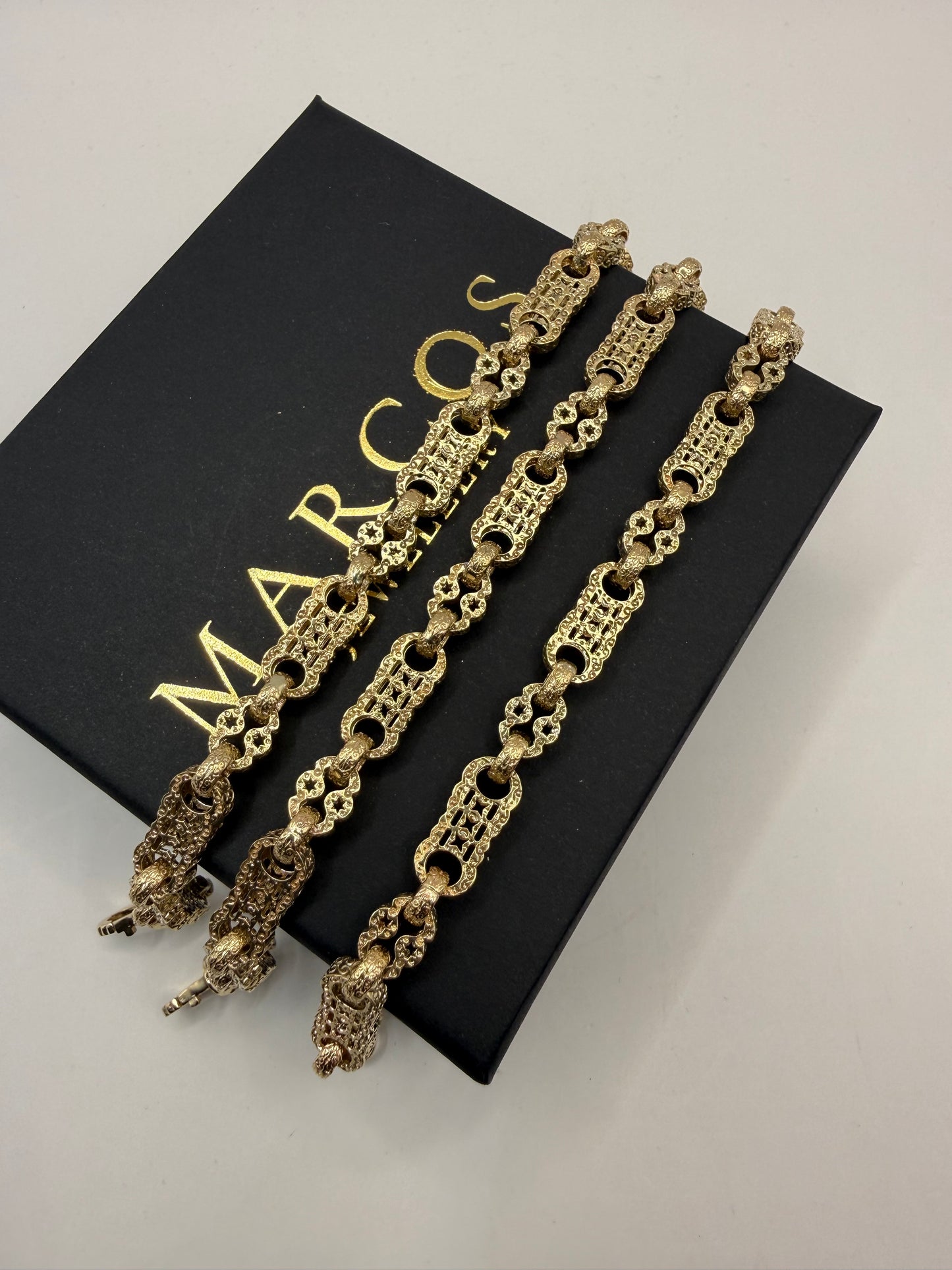 9ct Gold Stars & Bars Bracelet 8.5" 7mm 21.86g