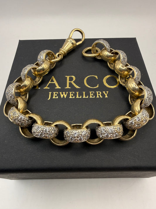 9ct Gold CZ Belcher Bracelet 9.5" 14mm 61.11g