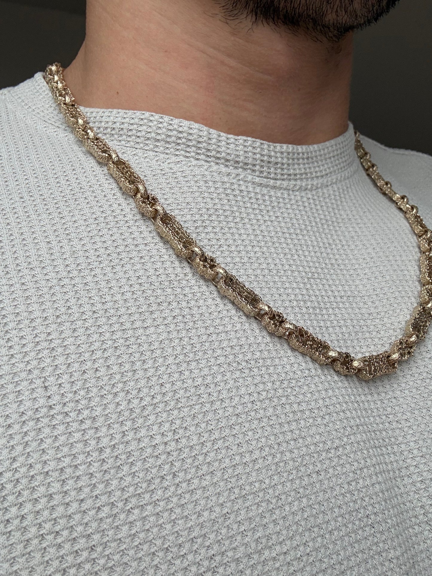 9ct Gold Stars & Bars Chain 24.5" 7mm 62.94g