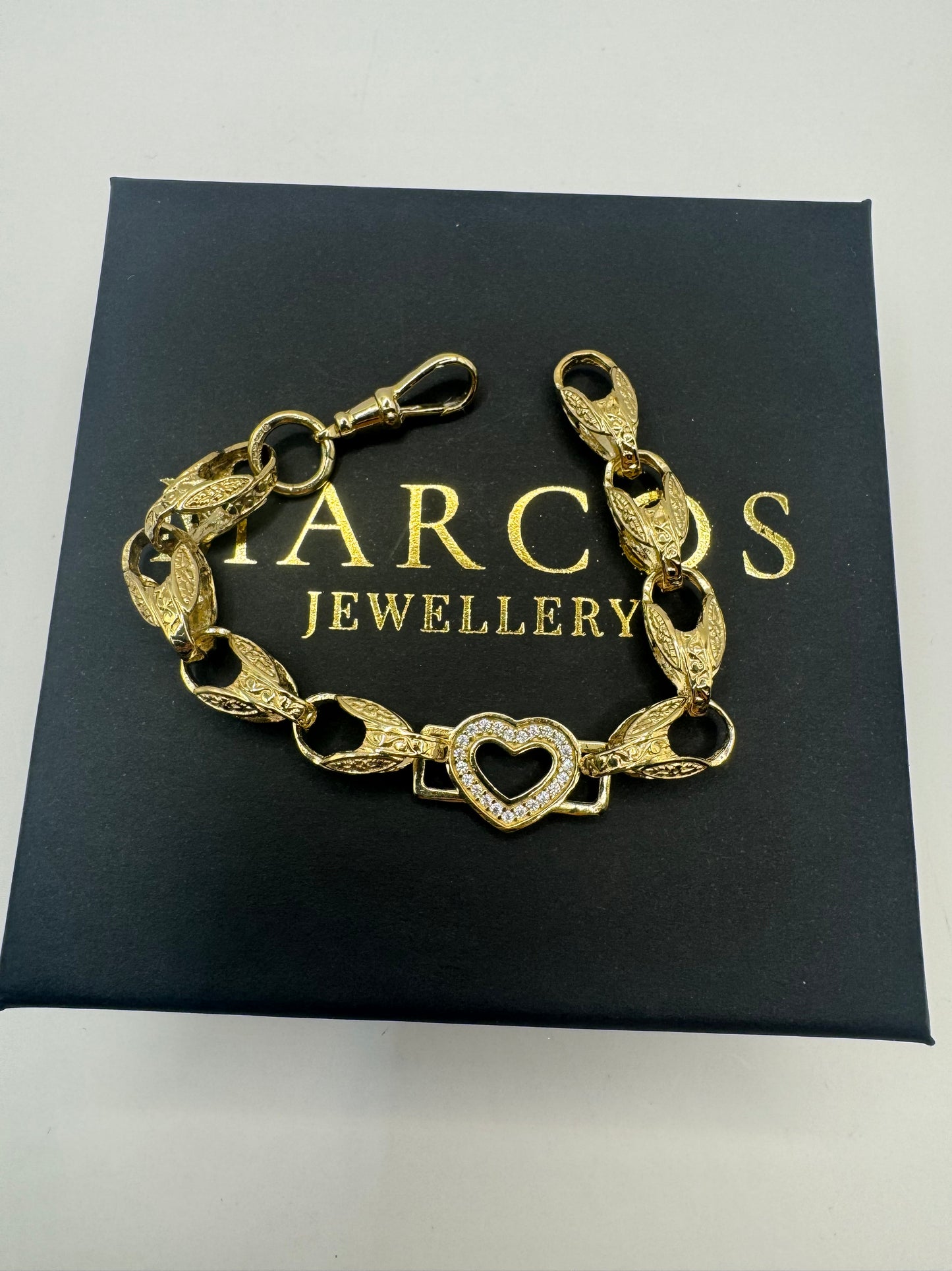 9ct Gold Tulip X Heart Bracelet CZ Stones 6.7" 8/12mm 14g