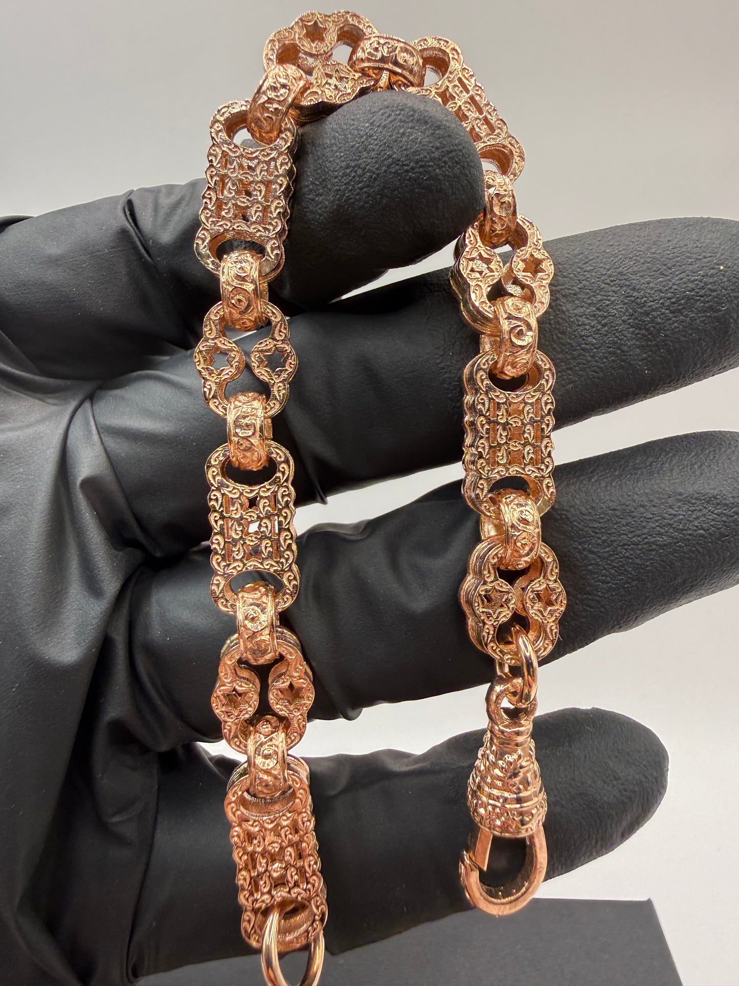 9ct Gold Stars & Bars Bracelet 7.5" 10mm 25.3g