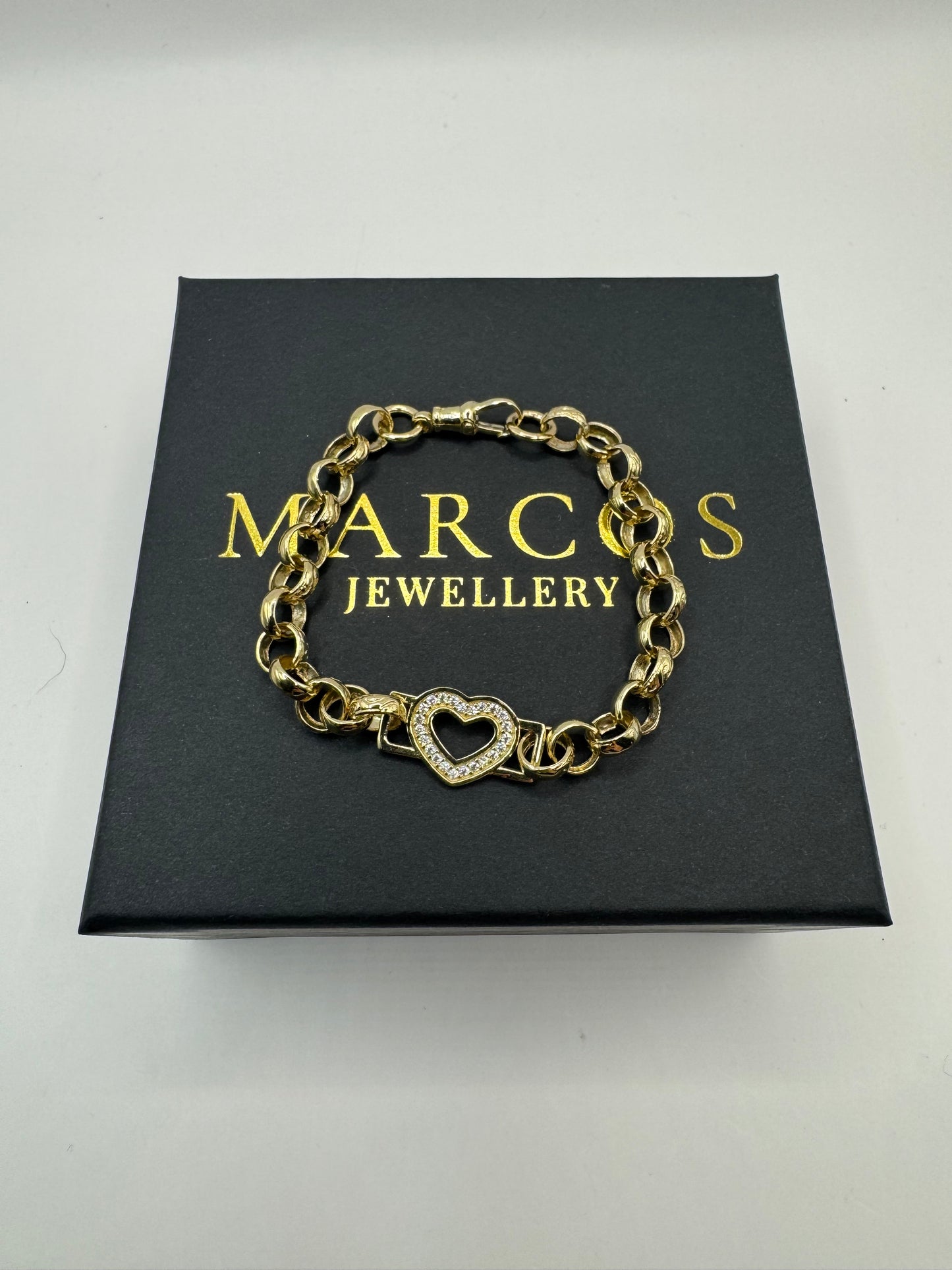 9ct Gold Tulip X Heart Bracelet CZ Stones 7" 13mm 14.6g
