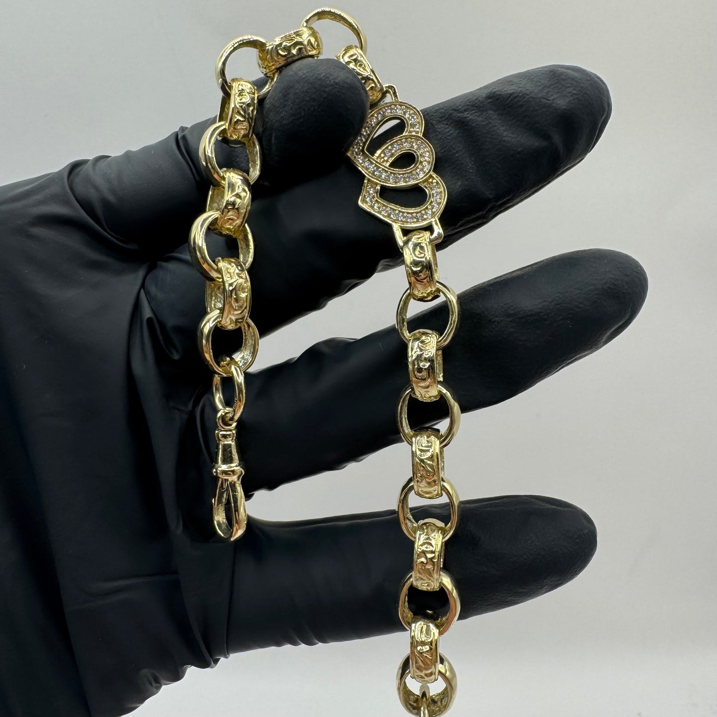 9ct Gold Belcher Heart Bracelet CZ