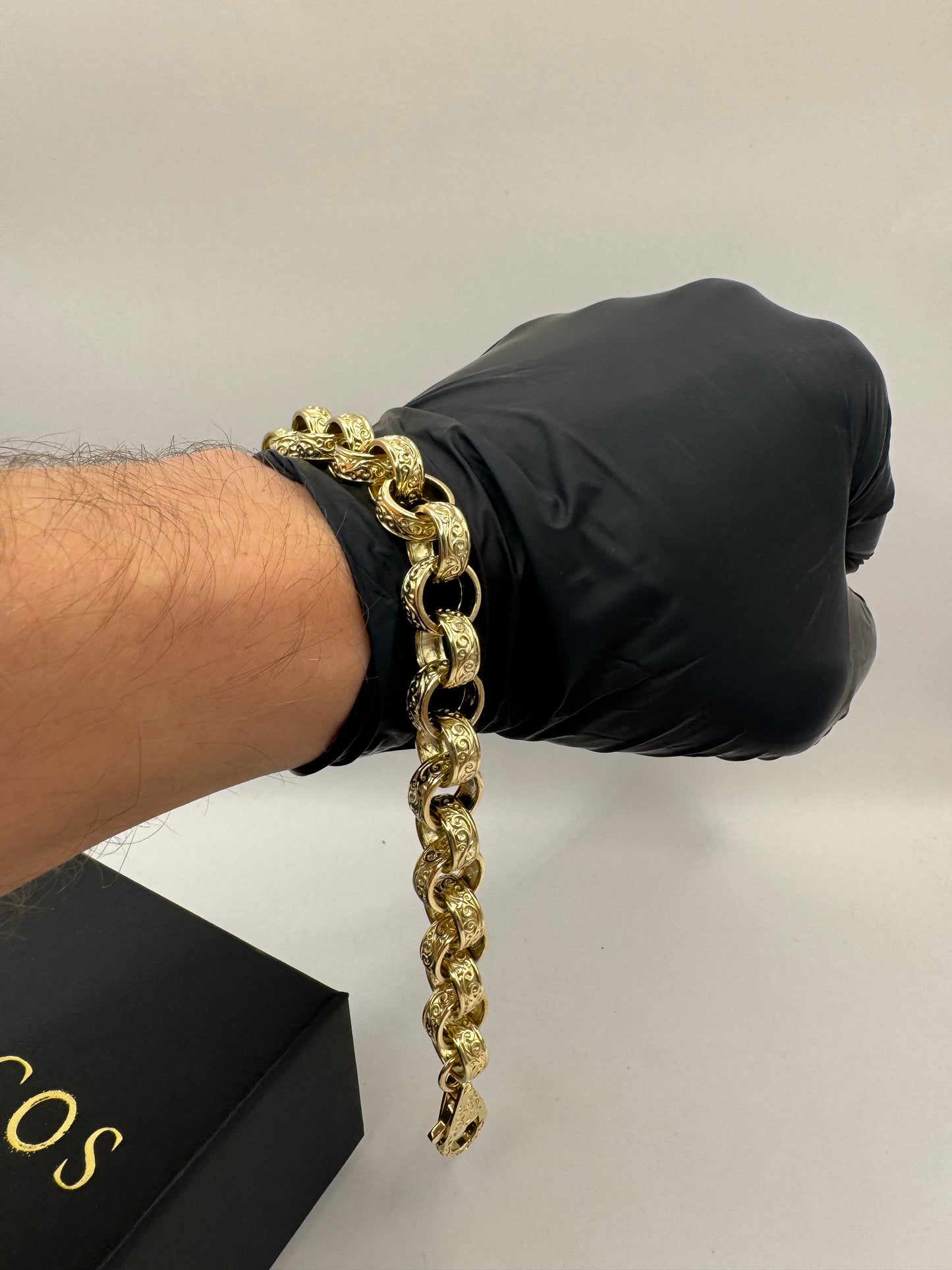 9ct Gold Belcher Bracelet 9.75” 12mm 55g