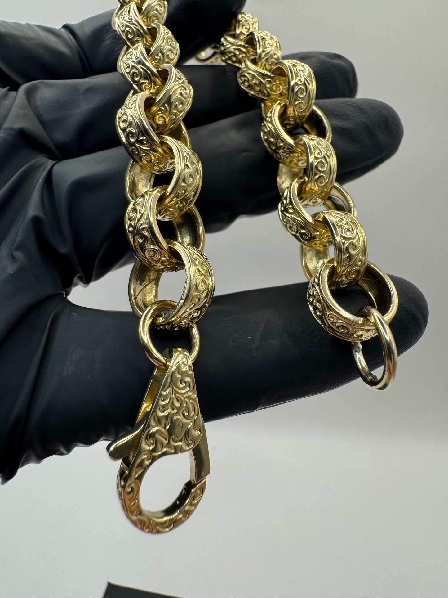 9ct Gold Belcher Bracelet 9.75” 12mm 55g