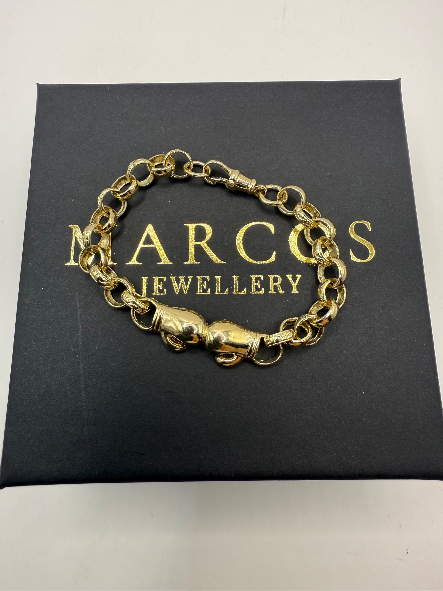 9ct Gold Belcher Boxing Gloves Bracelet 7" 7-10.5mm 11.4g