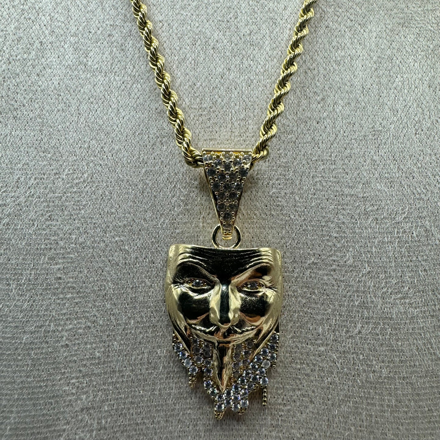 9ct Solid Gold CZ Face Mask Pendant