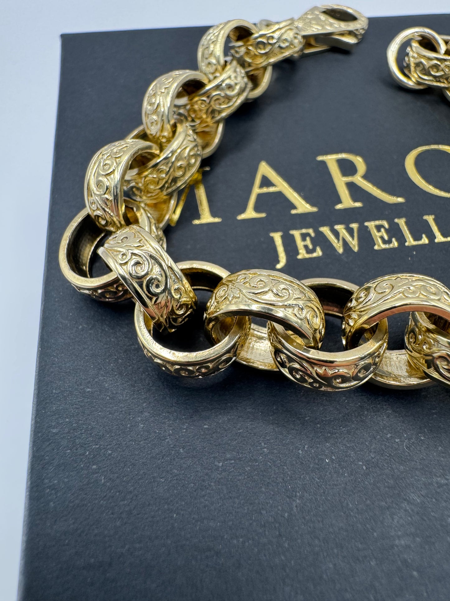 9ct Gold Belcher Bracelet 9.75” 12mm 55g