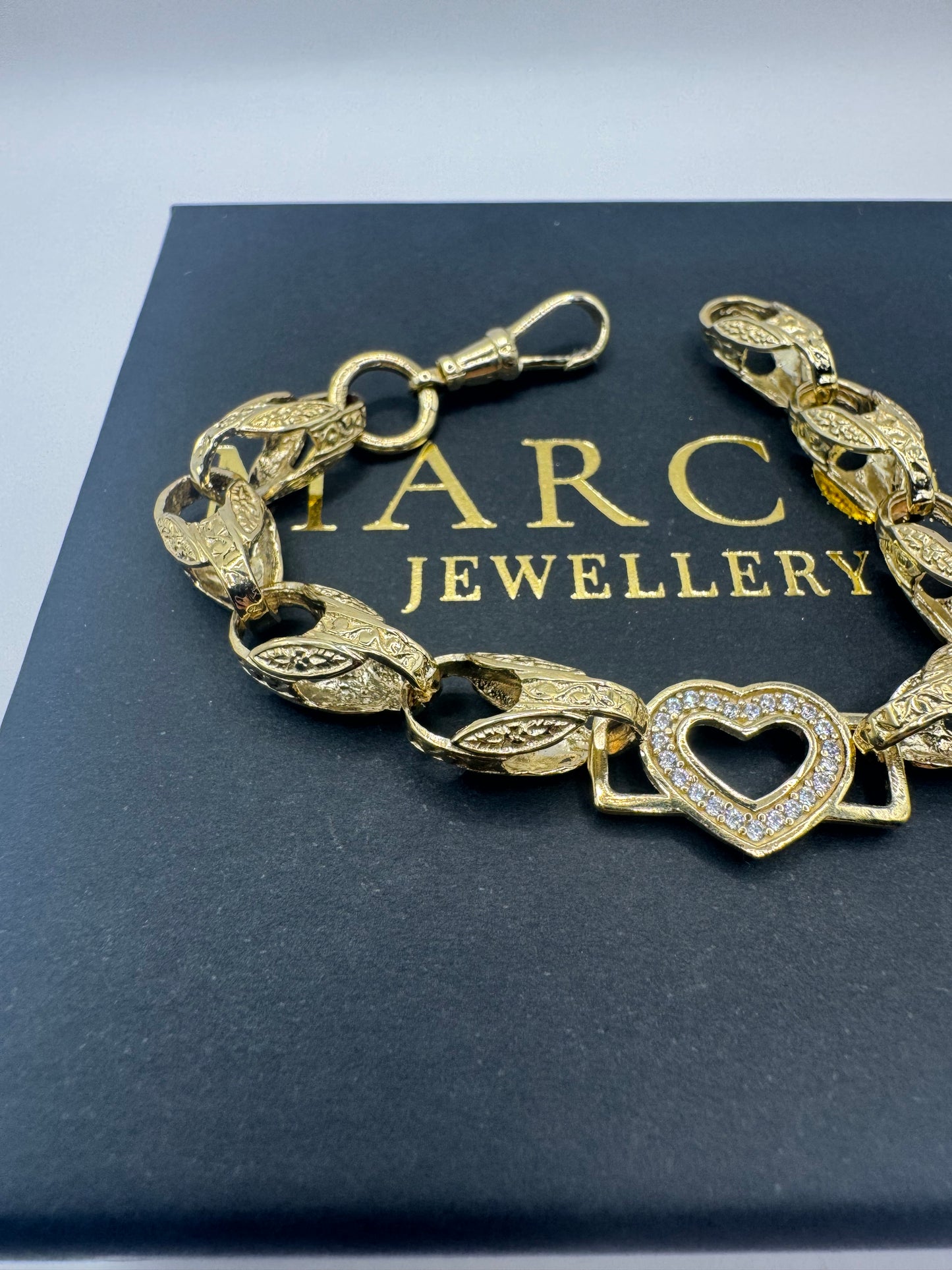 9ct Gold Tulip X Heart Bracelet CZ Stones 6.7" 8/12mm 14g