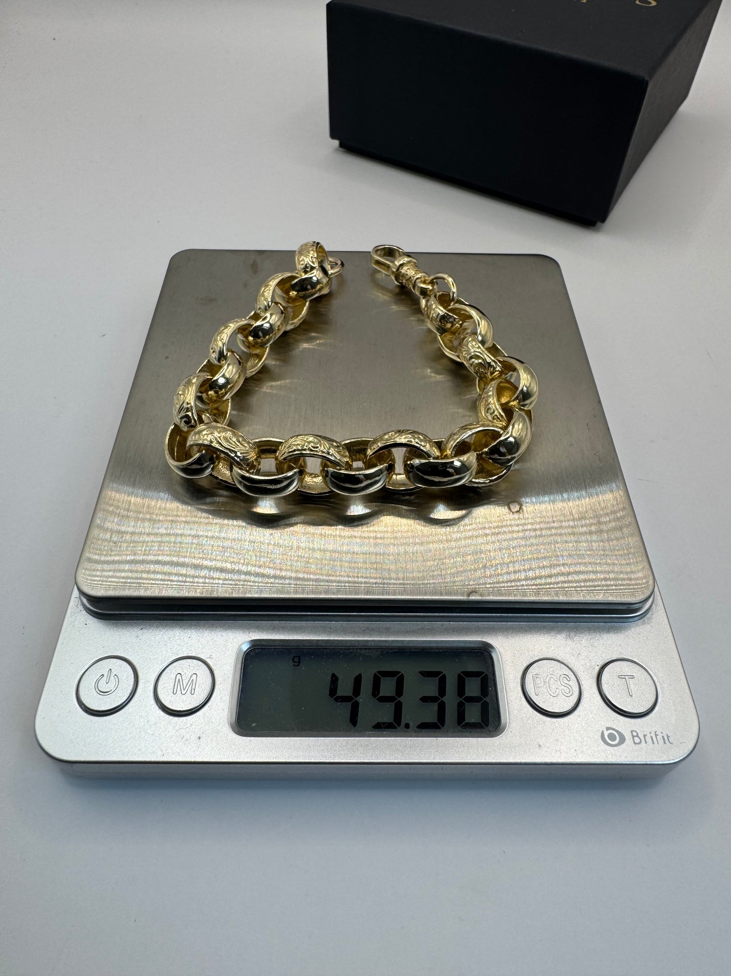 9ct Gold Oval Belcher Bracelet 9.25” 12-14mm 49.38g