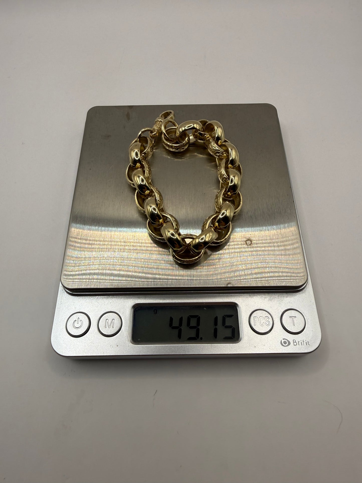 9ct Gold Oval Belcher Bracelet 9" 12-14mm 49.1g