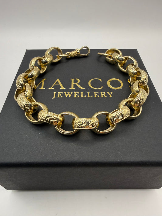 9ct Gold Oval Belcher Bracelet 9" 12-14mm 49.1g