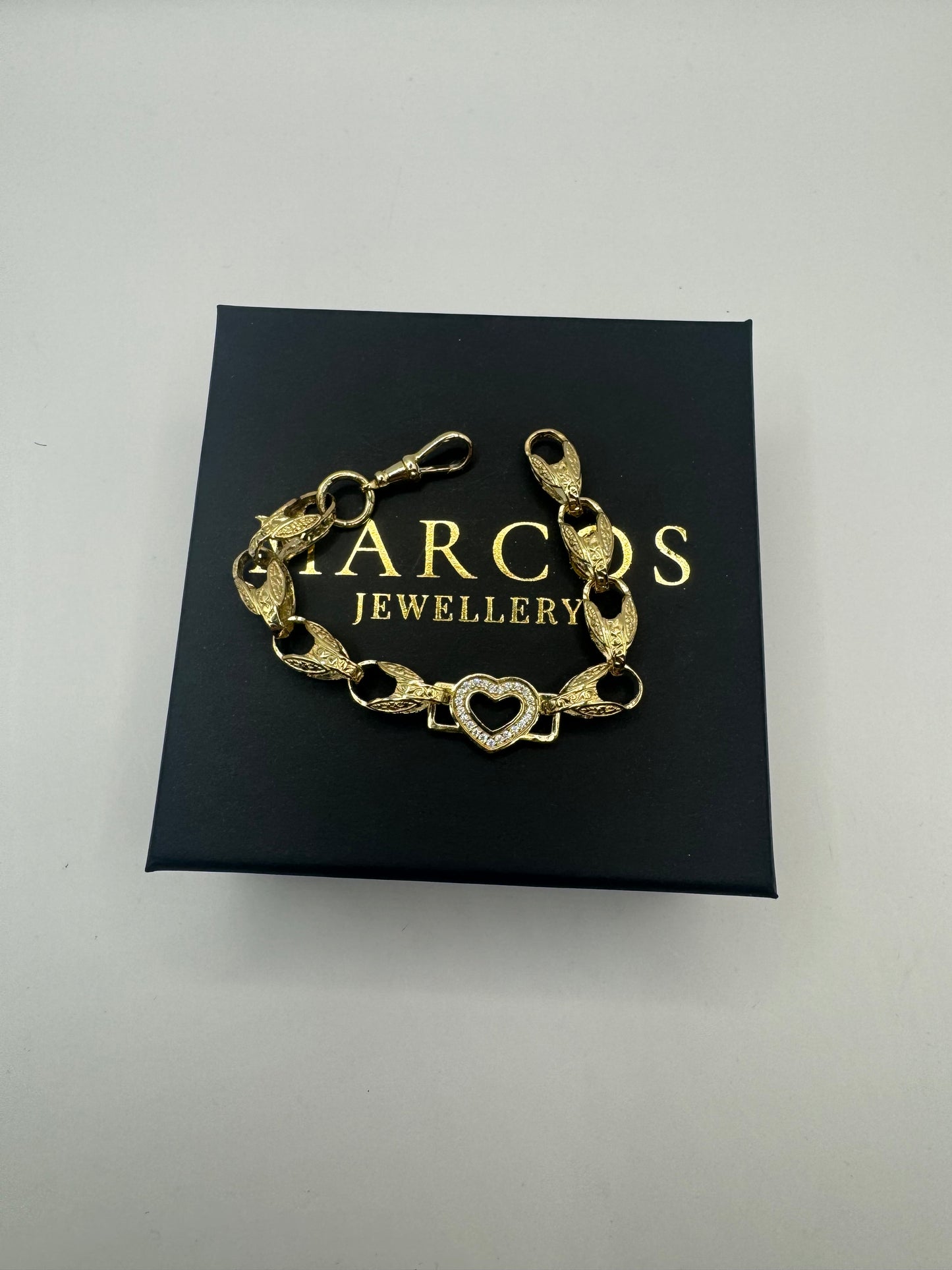 9ct Gold Tulip X Heart Bracelet CZ Stones 6.7" 8/12mm 14g