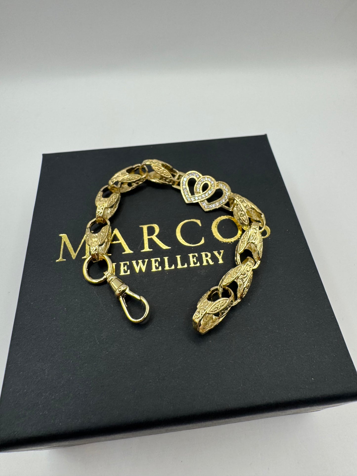 9ct Gold Tulip X Heart Bracelet CZ 6.85" 8/13mm 14.79g
