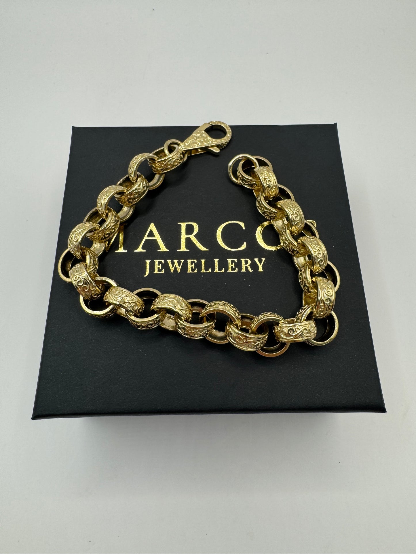 9ct Gold Belcher Bracelet 9.75” 12mm 55g