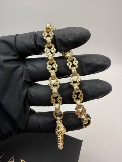 9ct Gold Stars & Belcher Bracelet 8.75" 9mm 26.96g