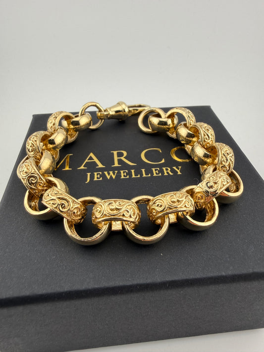 9ct Gold Belcher Bracelet 9.5” 15mm 63.95g