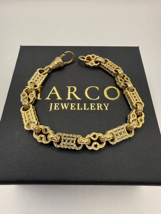 9ct Gold Stars & Bars Bracelet 9.25" 9mm 28.23g