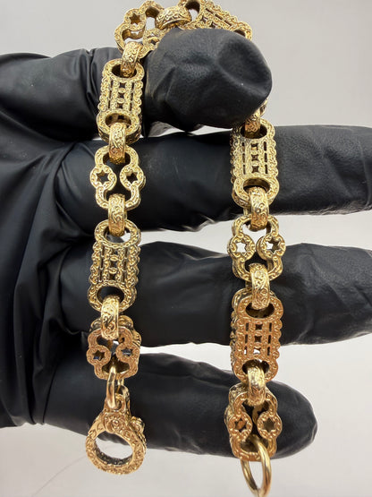 9ct Gold Stars & Bars Bracelet 8.25" 10mm 27.3g