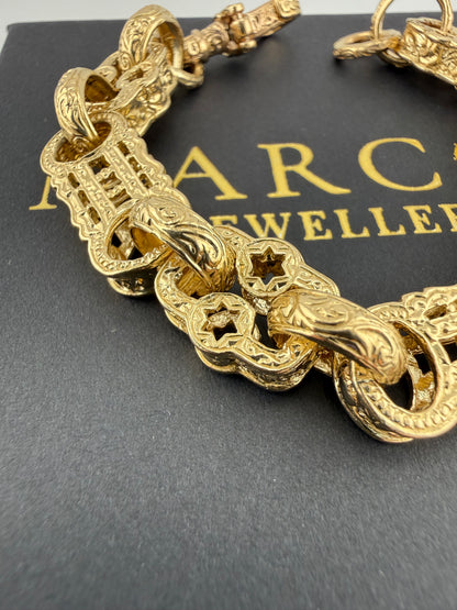 9ct Gold Stars & Bars Bracelet 8” 12.5mm 41g approx