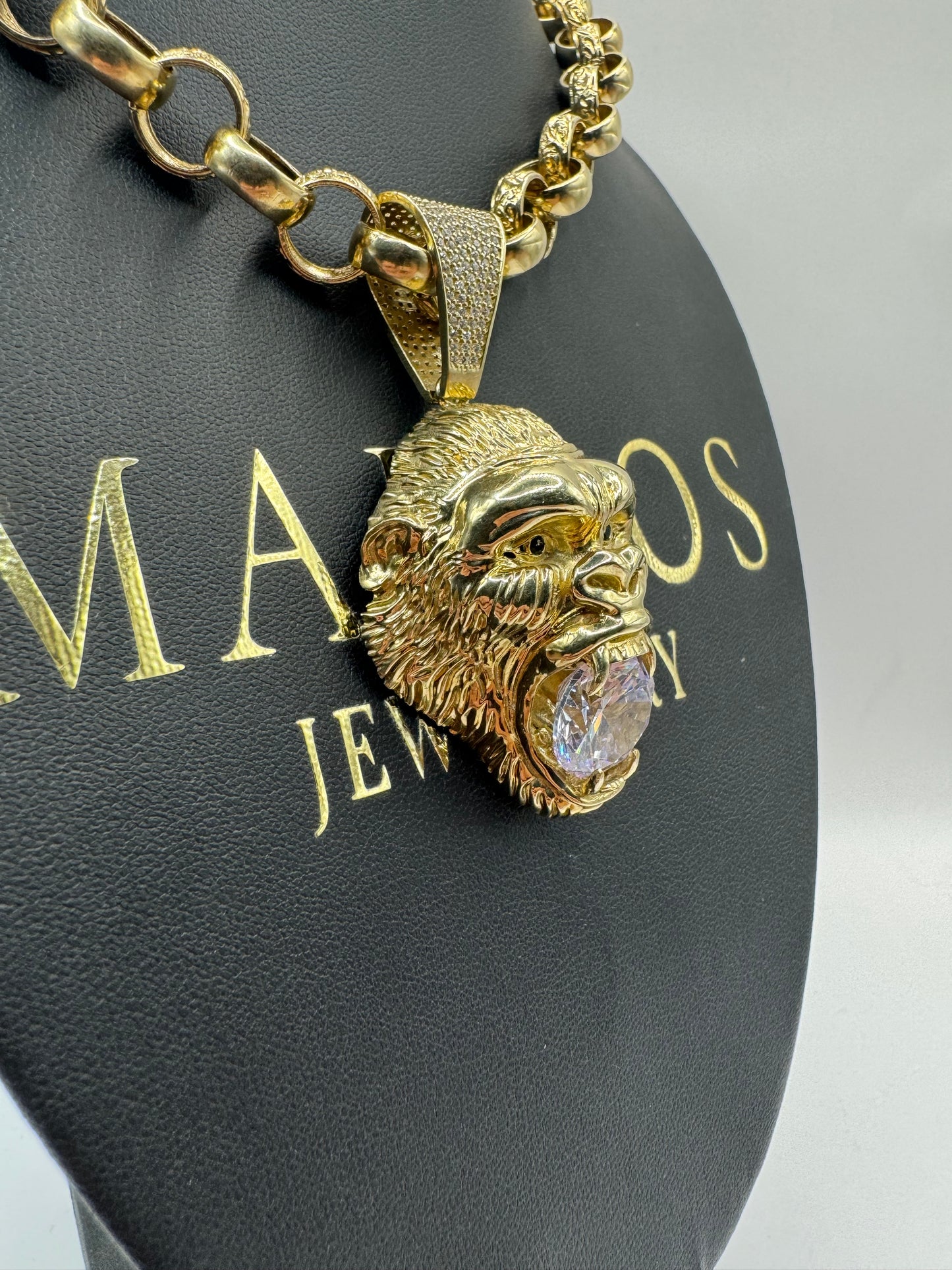 9ct Hollow Gold CZ Gorilla Pendant