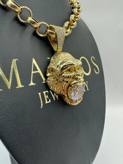9ct Hollow Gold CZ Gorilla Pendant