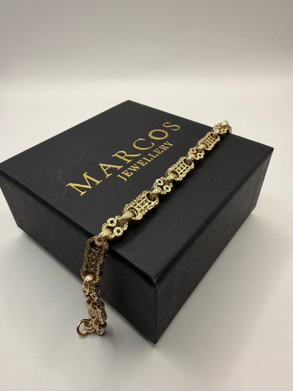 9ct Gold Stars & Bars Bracelet 8.5" 7.5mm 21.55g