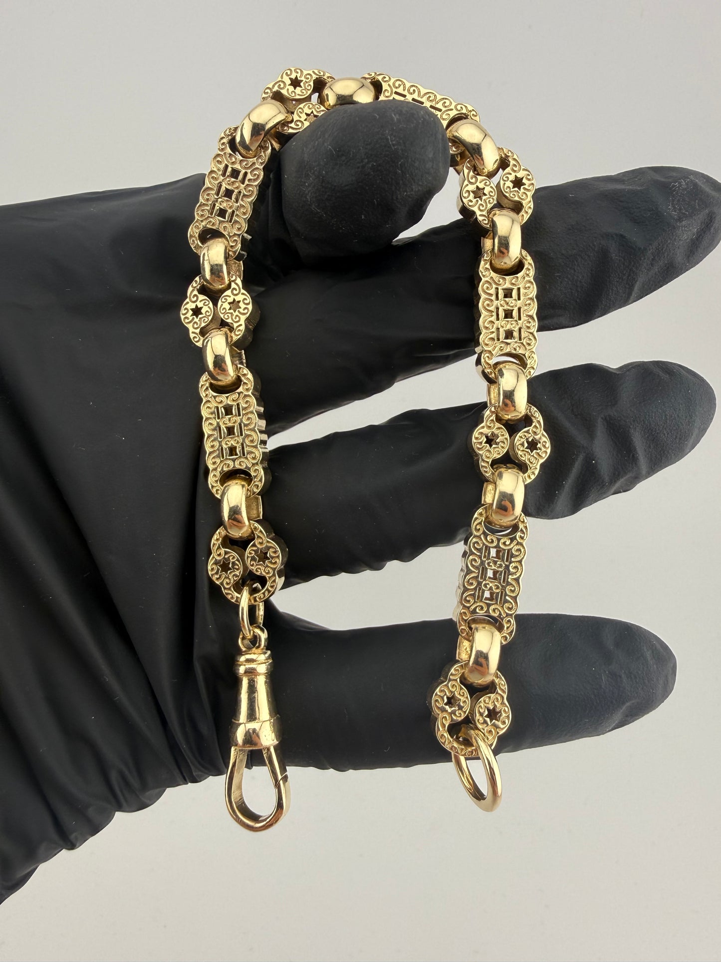 9ct Gold Stars & Bars Bracelet 8.5" 11mm 29.1g