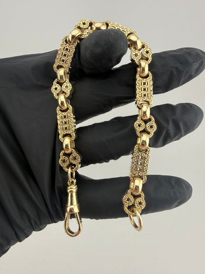 9ct Gold Stars & Bars Bracelet 8.5" 11mm 29.1g