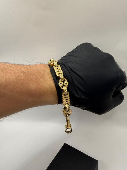 9ct Gold Stars & Bars Bracelet 9.4" 13/14mm 54.1g approx