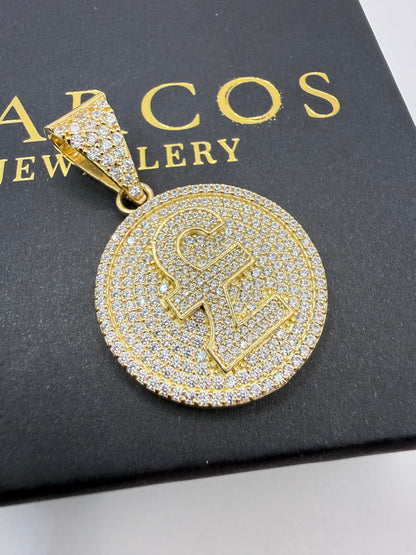 9ct Gold Pound Sign Pendant 1.9" 29mm 9mm bale 12.1g